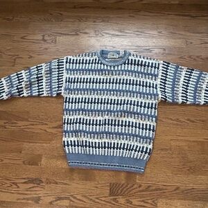 Segreto Grandpa Sweater Lightweight Long Sleeve M Blue Geometric Knit